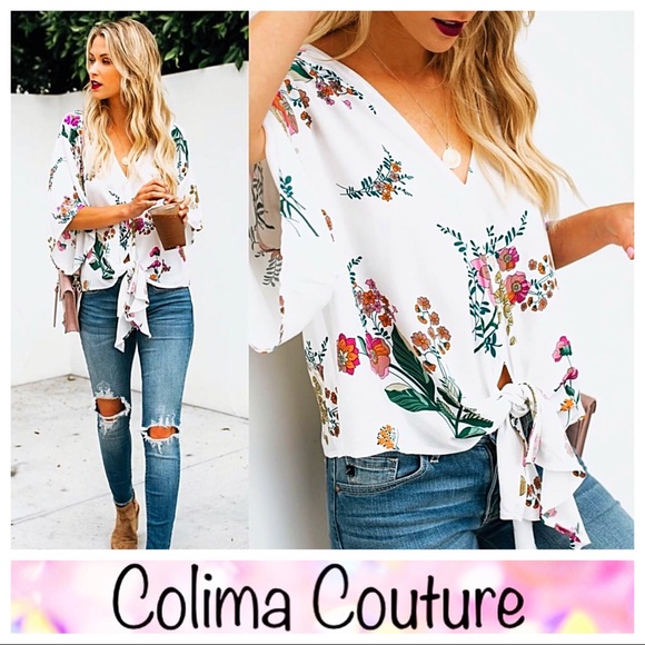 RESTOCK! Beautiful floral Tie Kimono Blouse - Picture 2 of 8